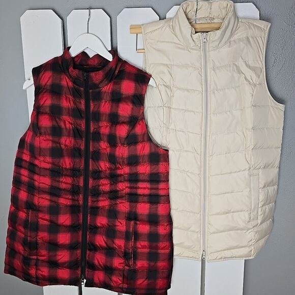 J Jill Down Puffer Cream Red Vest Side Zip Tunic Lot of 2 Large Preppy Outdoor - Picture 1 of 12